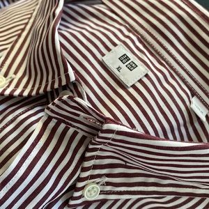 Uniqlo wine color stripe. Extra Fine Cotton Broadcloth Long-Sleeve Shirt